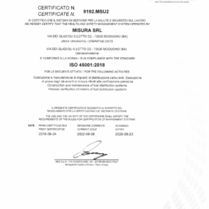 Certificato Iso 45001 2018